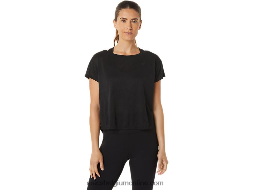 jacquard top met korte mouwen van movekoyo voor dames V6HXR22763 prestatie zwart Asics