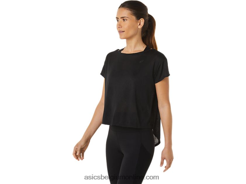jacquard top met korte mouwen van movekoyo voor dames V6HXR22763 prestatie zwart Asics