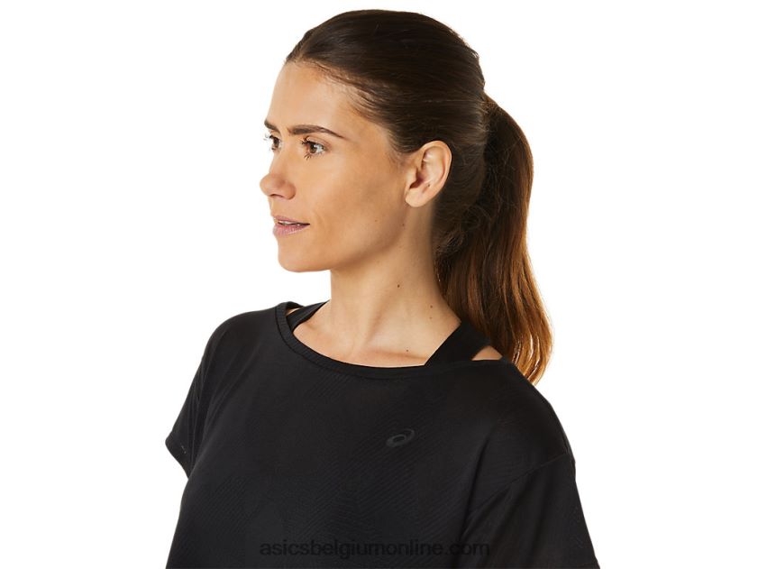 jacquard top met korte mouwen van movekoyo voor dames V6HXR22763 prestatie zwart Asics