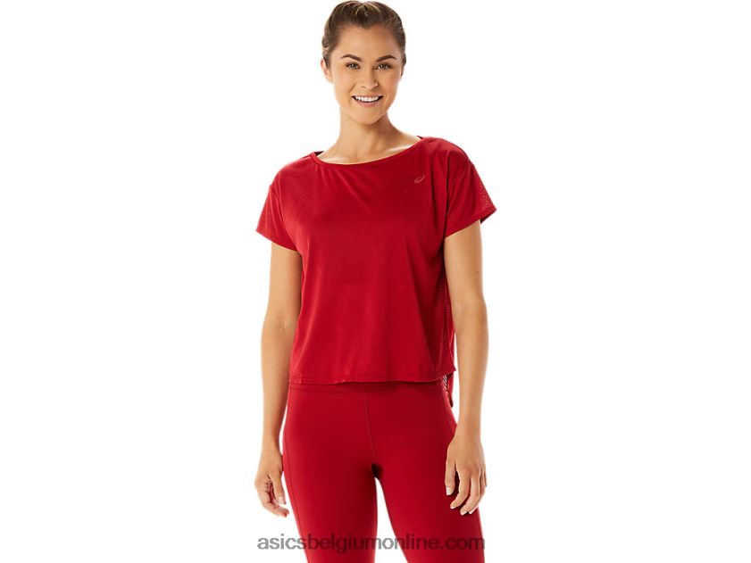 jacquard top met korte mouwen van movekoyo voor dames V6HXR22800 cranberry Asics