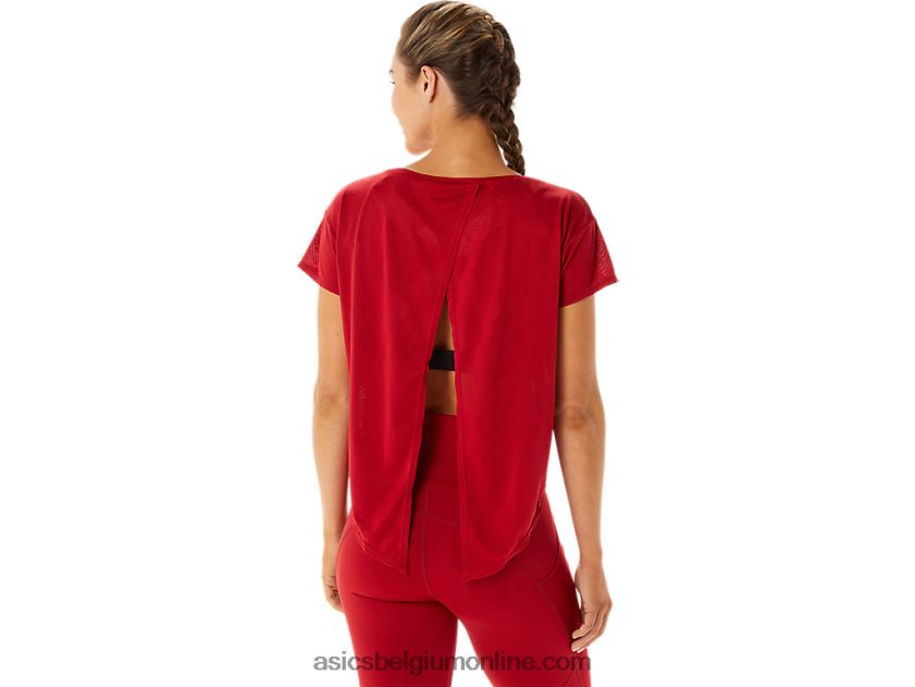 jacquard top met korte mouwen van movekoyo voor dames V6HXR22800 cranberry Asics