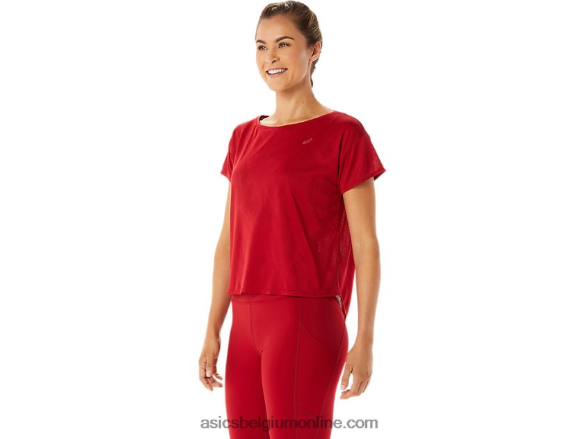 jacquard top met korte mouwen van movekoyo voor dames V6HXR22800 cranberry Asics