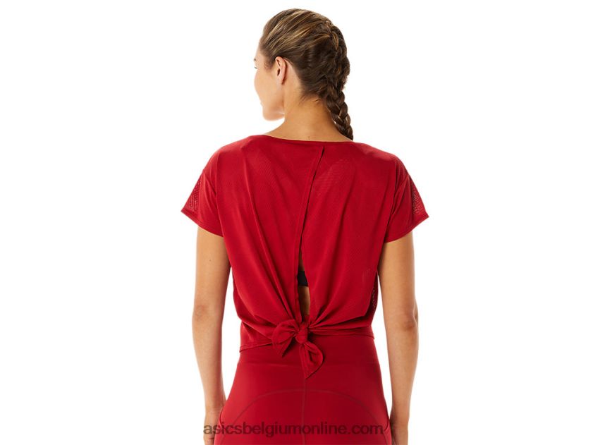 jacquard top met korte mouwen van movekoyo voor dames V6HXR22800 cranberry Asics