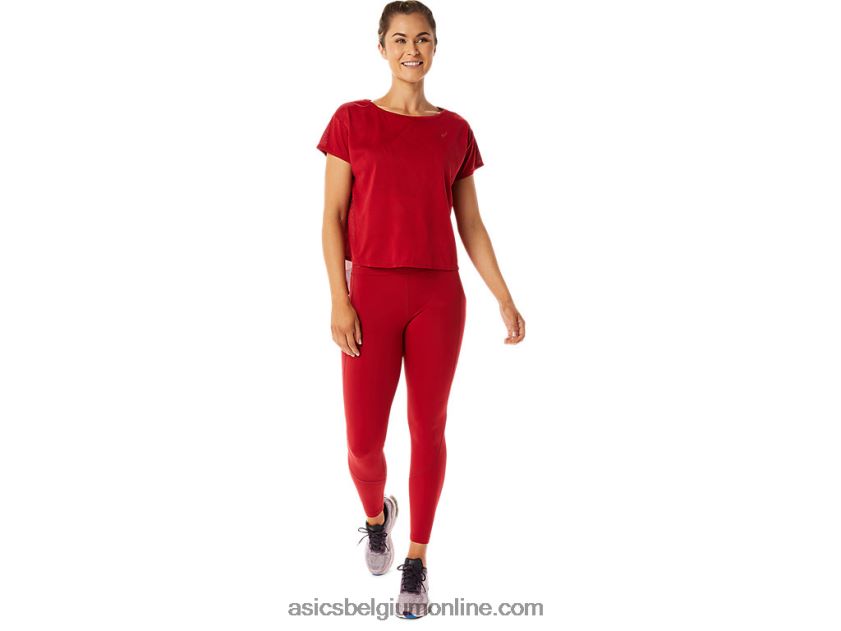 jacquard top met korte mouwen van movekoyo voor dames V6HXR22800 cranberry Asics