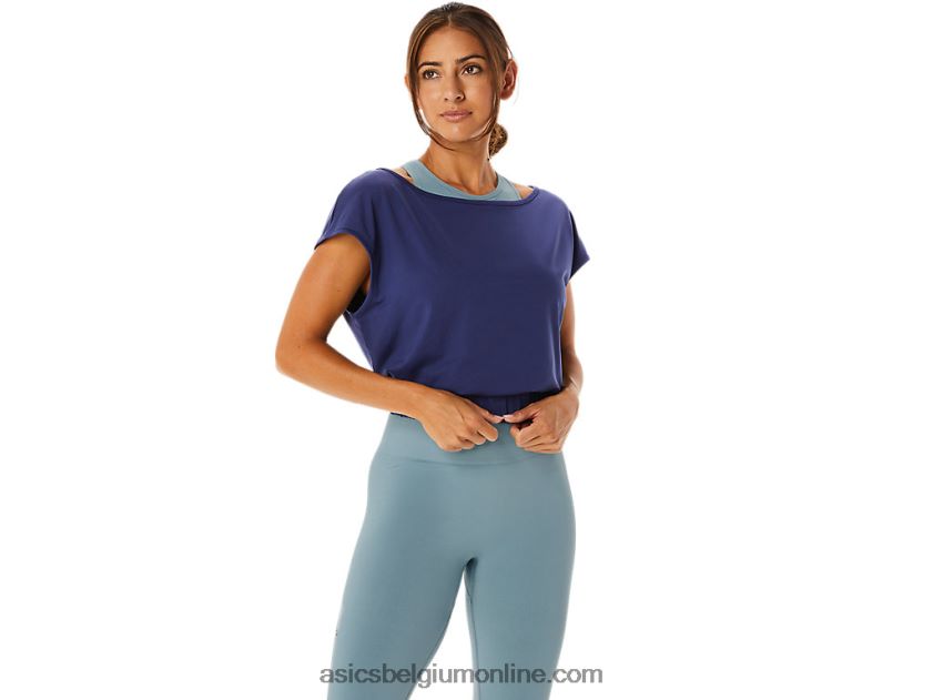 nagino flex-top met korte mouwen voor dames V6HXR22244 Indigo blauw Asics