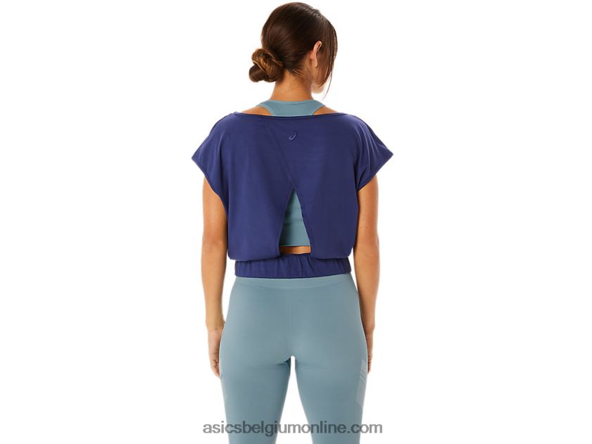 nagino flex-top met korte mouwen voor dames V6HXR22244 Indigo blauw Asics