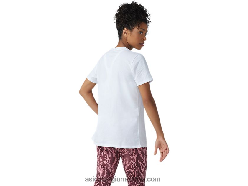 nieuw sterk 92 grafisch T-shirt voor dames V6HXR23782 schitterend wit/vlammend koraal Asics