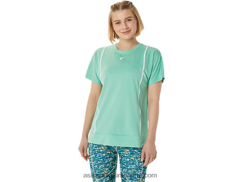 nieuwe sterke 92 top met korte mouwen voor dames V6HXR23055 zeeschuim/briljant wit Asics