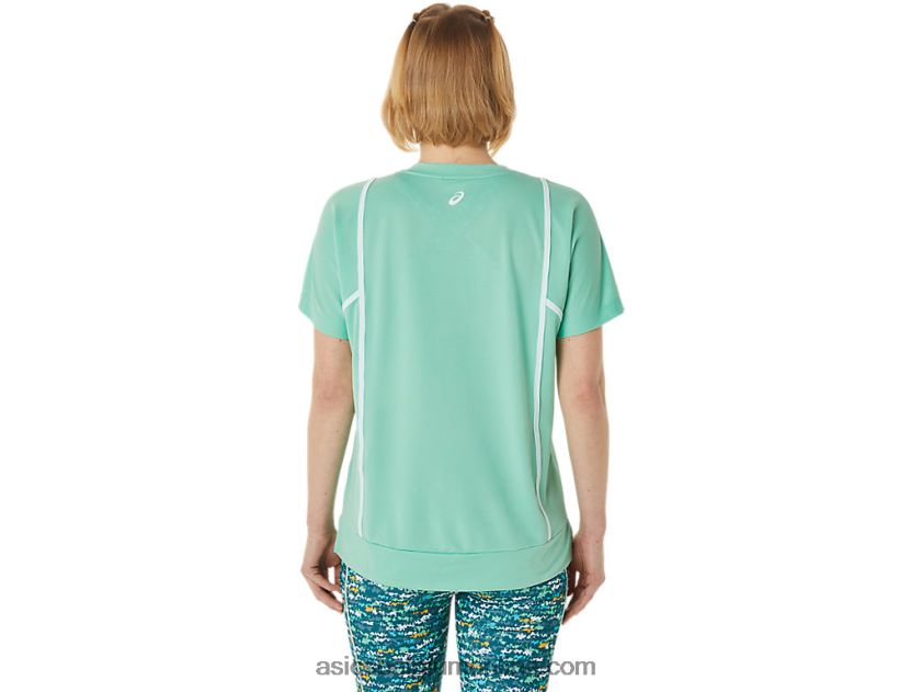nieuwe sterke 92 top met korte mouwen voor dames V6HXR23055 zeeschuim/briljant wit Asics