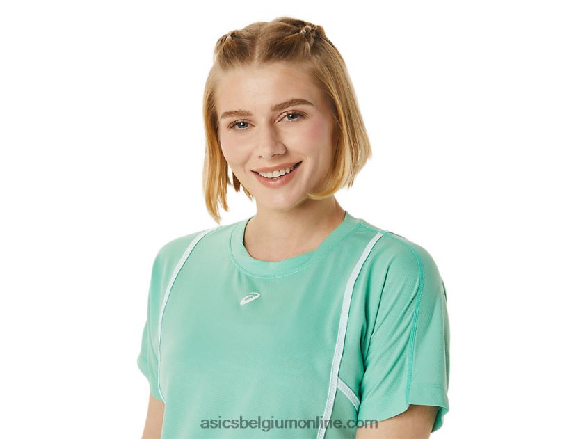 nieuwe sterke 92 top met korte mouwen voor dames V6HXR23055 zeeschuim/briljant wit Asics