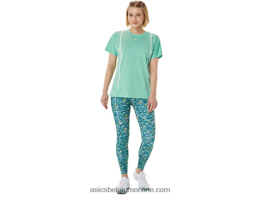 nieuwe sterke 92 top met korte mouwen voor dames V6HXR23055 zeeschuim/briljant wit Asics