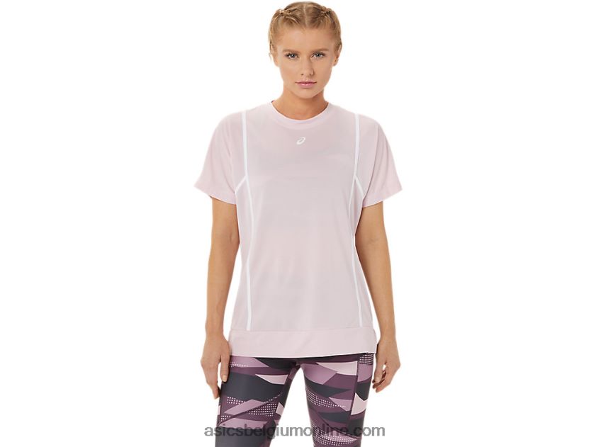 nieuwe sterke 92 top met korte mouwen voor dames V6HXR23269 nauwelijks rose/briljant wit Asics