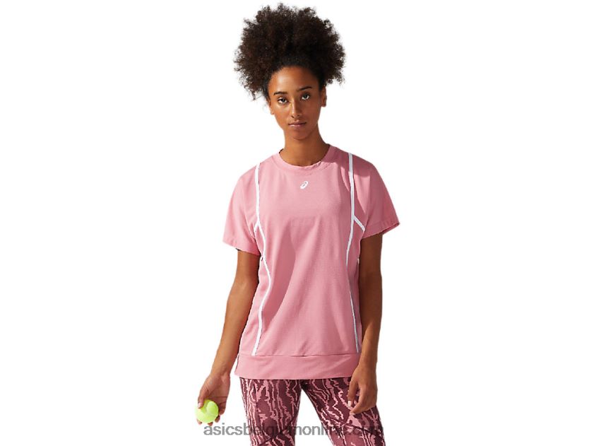 nieuwe sterke 92 top met korte mouwen voor dames V6HXR23817 smokey rose/briljant wit Asics