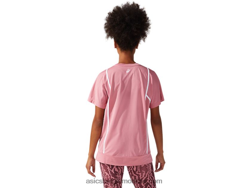nieuwe sterke 92 top met korte mouwen voor dames V6HXR23817 smokey rose/briljant wit Asics