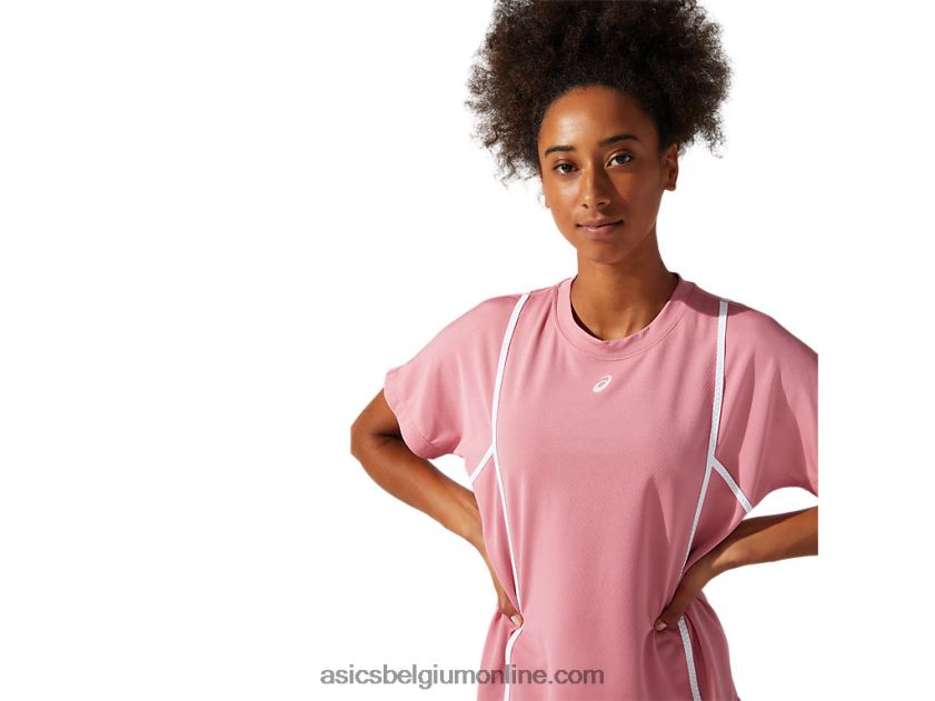 nieuwe sterke 92 top met korte mouwen voor dames V6HXR23817 smokey rose/briljant wit Asics