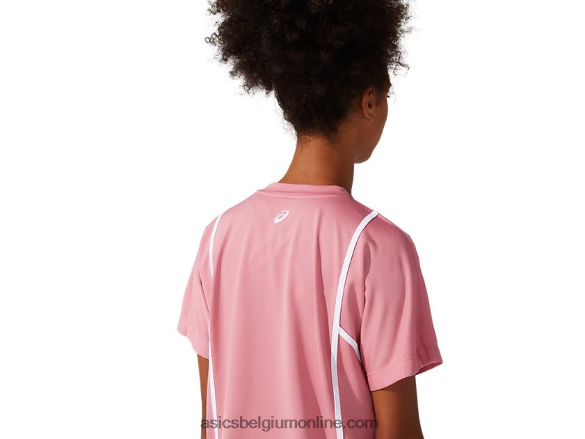 nieuwe sterke 92 top met korte mouwen voor dames V6HXR23817 smokey rose/briljant wit Asics