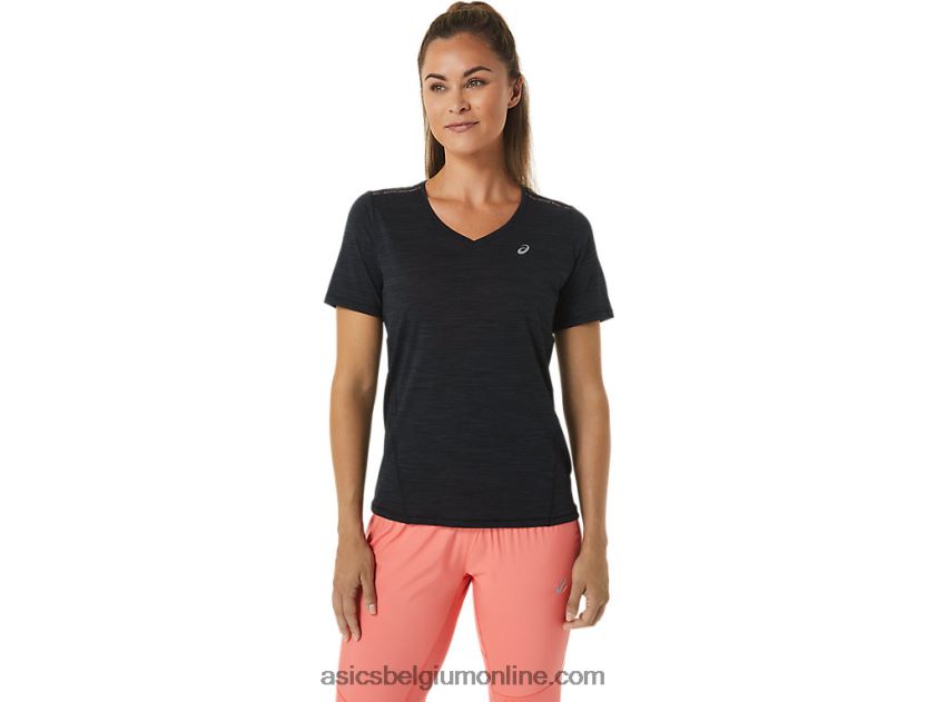 race top met v-hals en korte mouwen voor dames V6HXR22448 performance zwart/houtskoolgrijs Asics