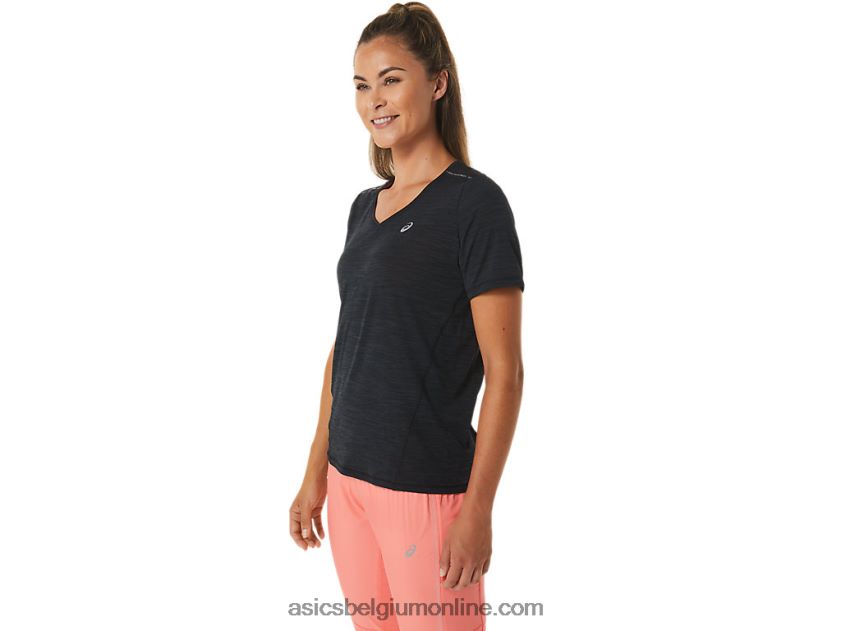 race top met v-hals en korte mouwen voor dames V6HXR22448 performance zwart/houtskoolgrijs Asics