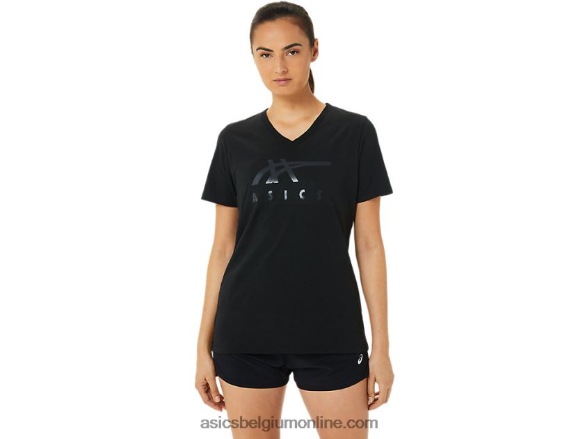 vrouwen strepen v-hals V6HXR23199 zwarte glans Asics