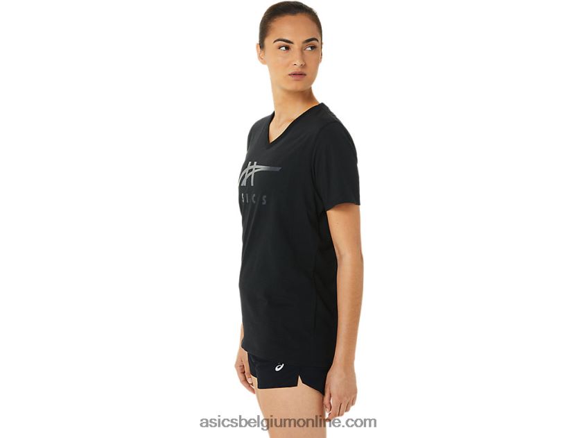 vrouwen strepen v-hals V6HXR23199 zwarte glans Asics