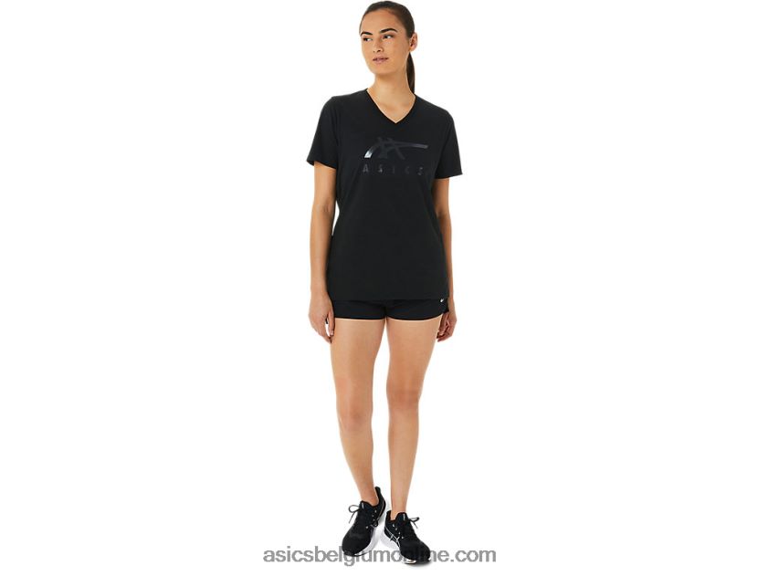 vrouwen strepen v-hals V6HXR23199 zwarte glans Asics