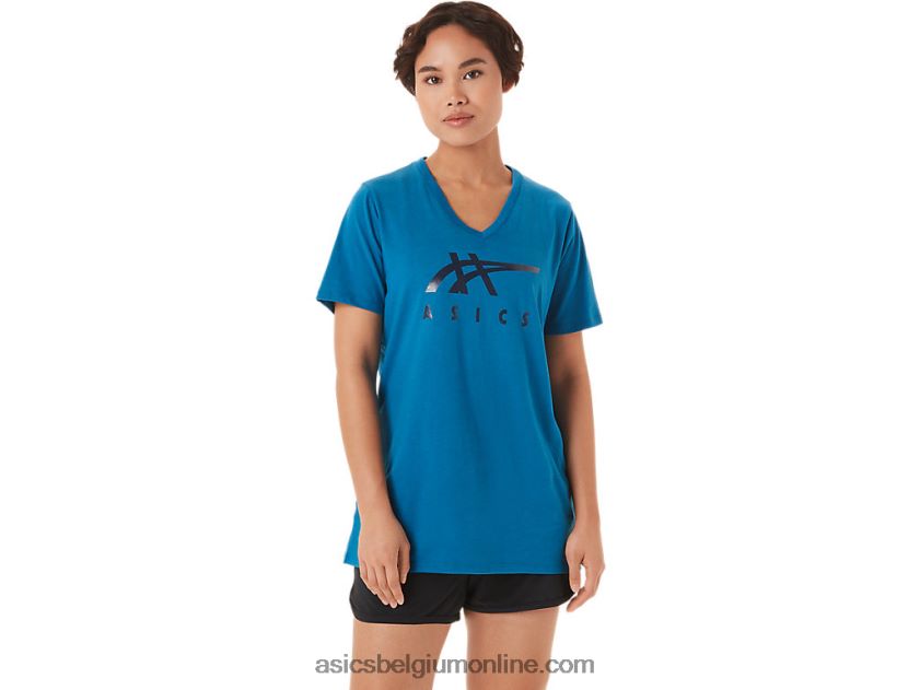 vrouwen strepen v-hals V6HXR23420 herboren blauw Asics