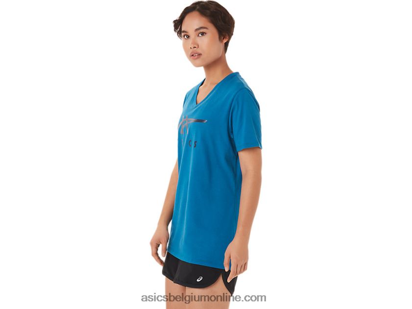 vrouwen strepen v-hals V6HXR23420 herboren blauw Asics
