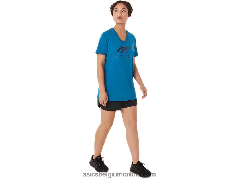 vrouwen strepen v-hals V6HXR23420 herboren blauw Asics