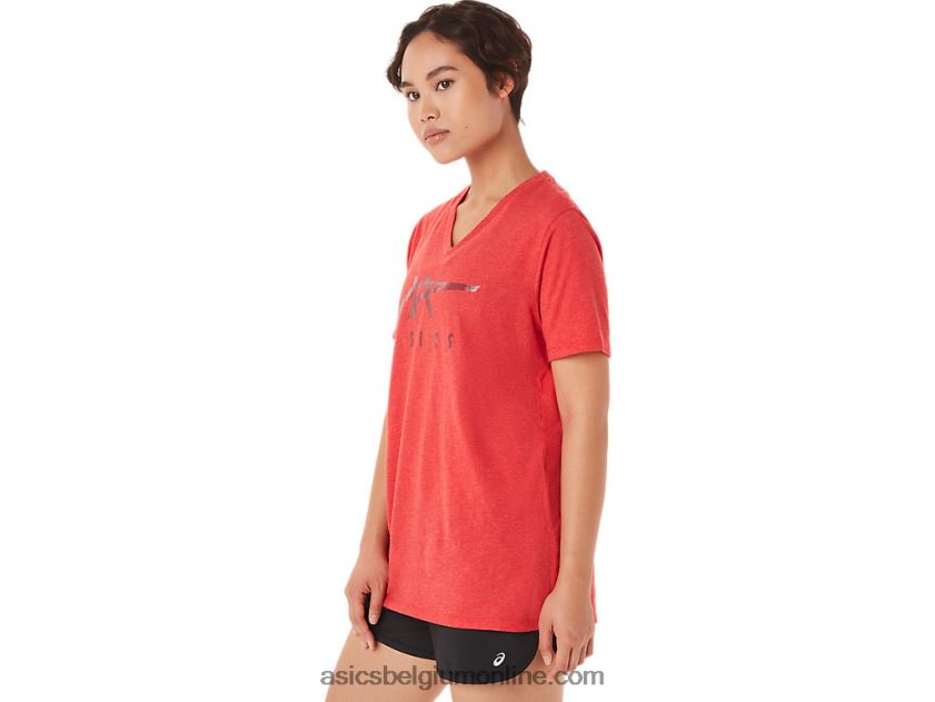 vrouwen strepen v-hals V6HXR23422 klassieke rode heide Asics