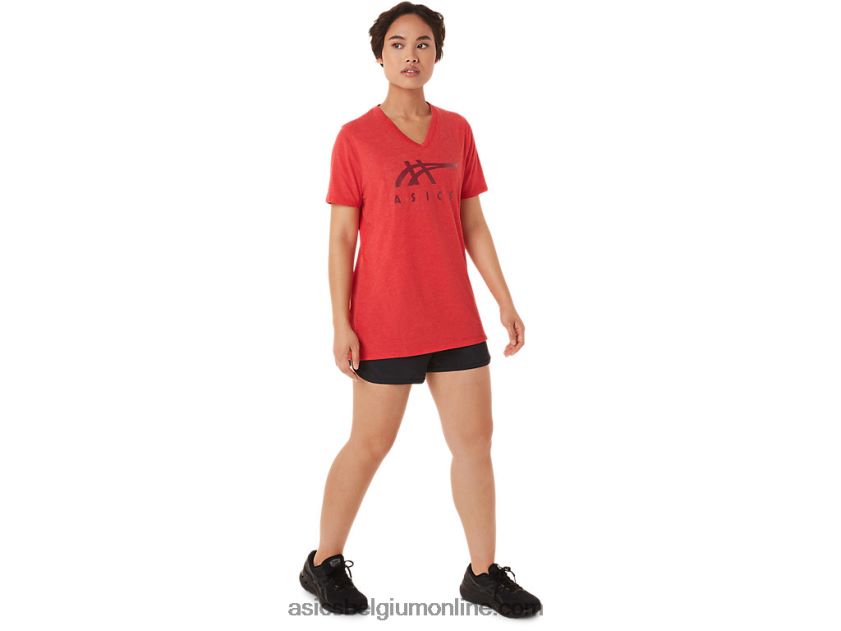 vrouwen strepen v-hals V6HXR23422 klassieke rode heide Asics