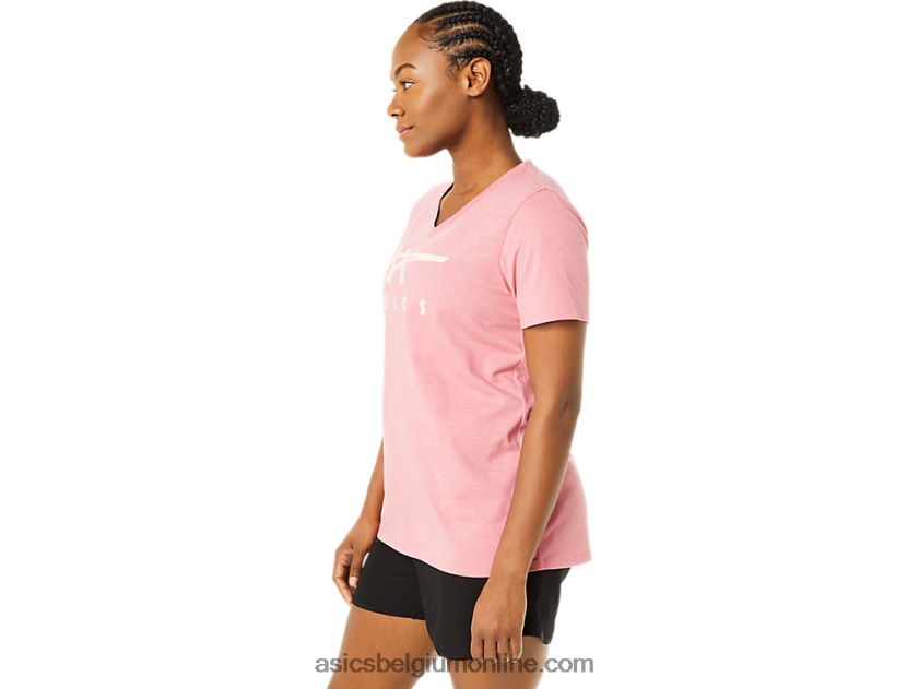 vrouwen strepen v-hals V6HXR23709 rokerige rozenheide Asics