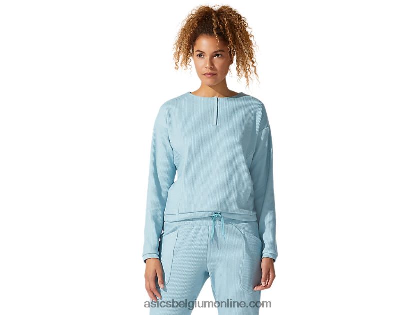 zachte stretch sweattop voor dames V6HXR24053 rook blauw Asics