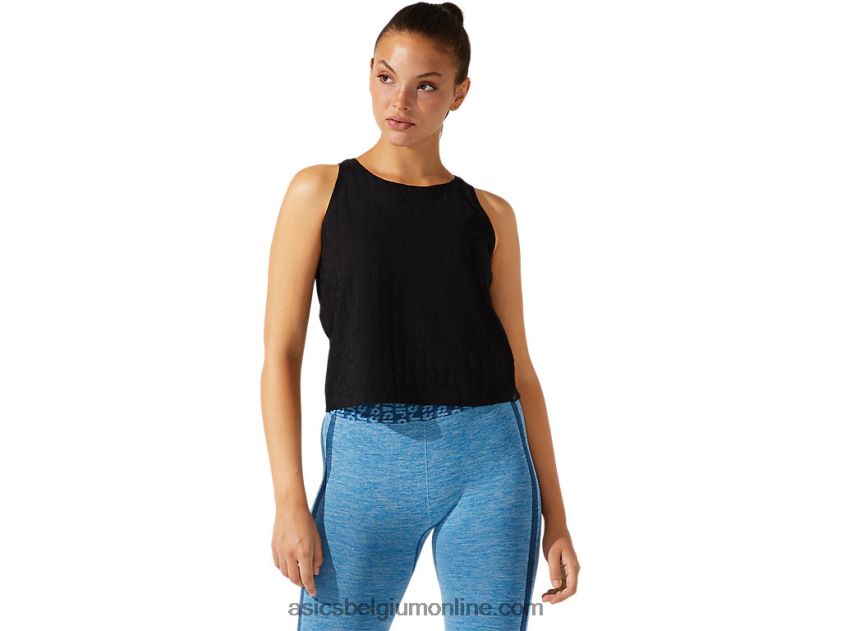 cropped jacquard tanktop met logo voor dames V6HXR23965 prestatie zwart Asics