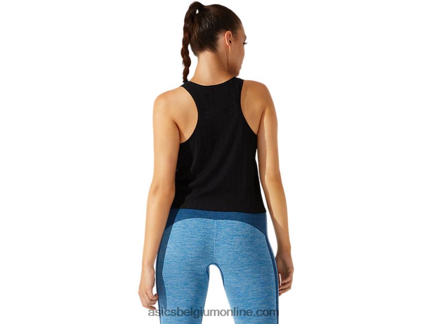 cropped jacquard tanktop met logo voor dames V6HXR23965 prestatie zwart Asics