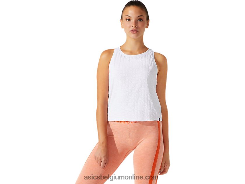 cropped jacquard tanktop met logo voor dames V6HXR23966 briljant wit Asics
